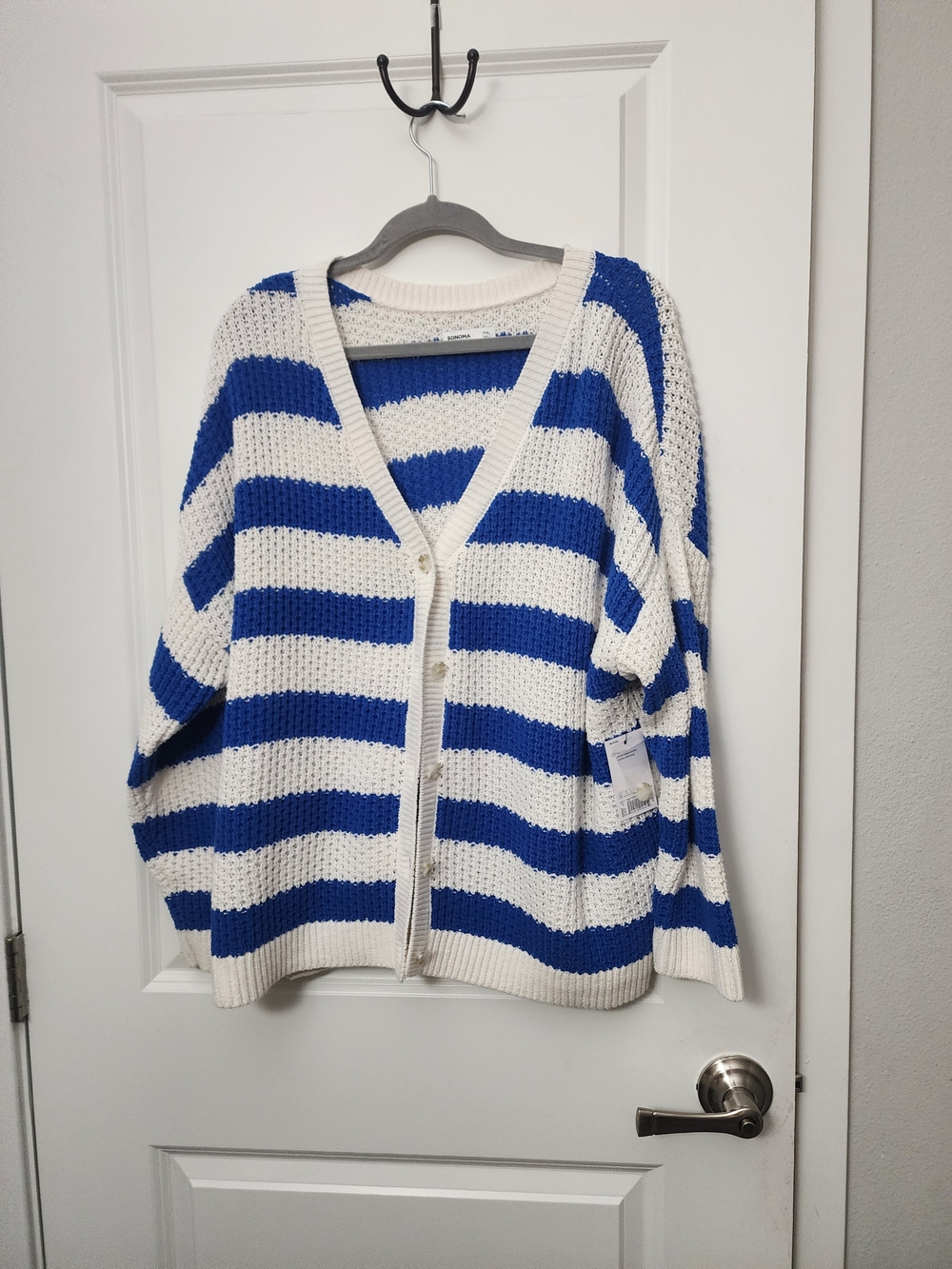 Sonoma Blue and White Striped Button-Front Cardigan